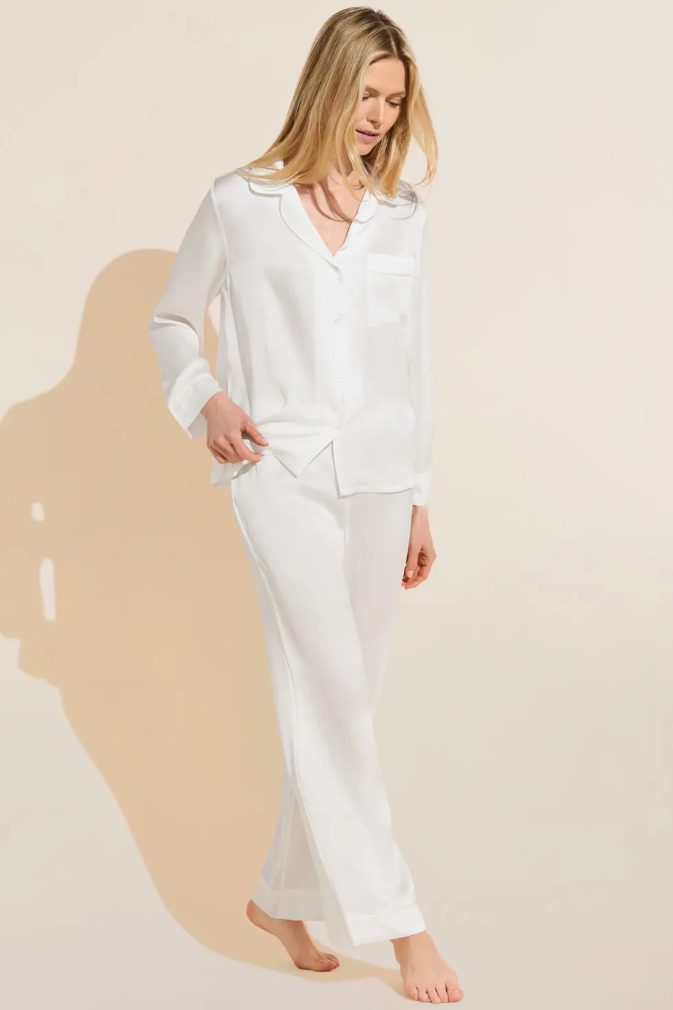 Inez Textured Washable Silk Long Pj Set-Eberjey Clearance